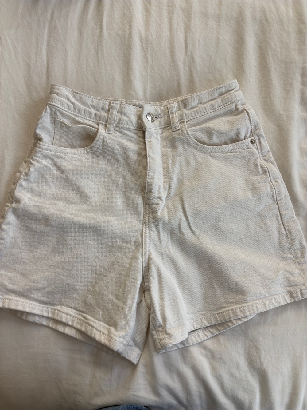 Zara White High-Waist Denim Shorts